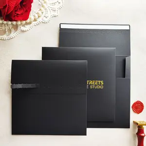 Envelopes de papel preto de presente, envelopes de empacotamento de papel preto de presente, reciclado personalizado, uv, impresso, luxo, amostra de tamanho personalizado