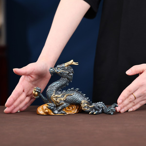 Copper World Dragon Ornament Brass <b>Craft</b> Desktop Decor Chinese New Year Gift Auspicious Beast Home Office Decoration - Product Image 3