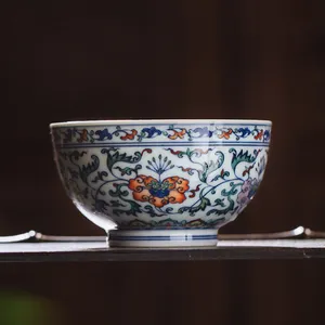 Zhong's Kiln Ceramic Teacup Jingdezhen Hand-made Blue And White Bucket Color Entangled Branch Pattern Kung Fu Tea Porcelain Cup