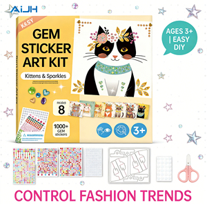 Kit d'Art Adhésif DIY AiJH en Gros : Plus de 1000 Pierres Scintillantes et 8 Cartes Chat – Ensemble Créatif Facile à Coller pour Enfants - Product Image 1