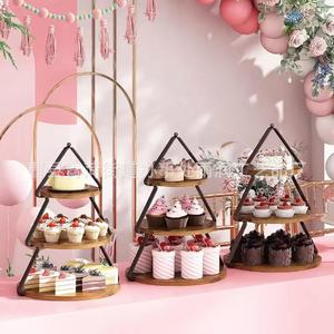 Soporte de madera de tres niveles para pasteles, bandeja multiusos de 3 pisos para exhibir cupcakes en el té de la tarde - Product Image 3