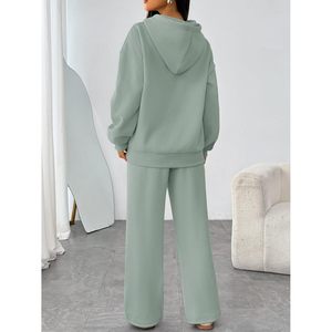 Conjunto de 2 Piezas para Mujer, Sudadera Holgada con Capucha y Pantalones Anchos de Felpa, Ropa Deportiva de Otoño Invierno, Transpirable, de Algodón - Product Image 4