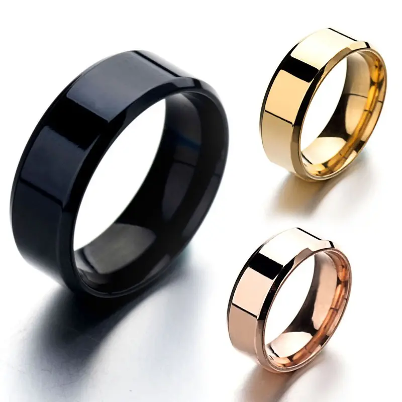 Europäische und amerikanische Herren koreanische Mode dominierende Titan Stahl Gold glatten Edelstahl Ring