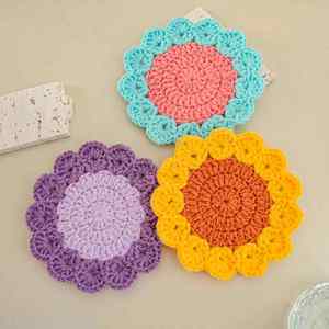 Posavasos de Ganchillo de Algodón 100% Aislantes, Hechos a Mano, con Diseño de Girasol Bohemio Elegante, 140mm de Diámetro, para Hogar, Escritorio, Café - Product Image 4