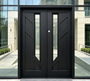 Puerta Doble de Entrada Negra Contemporánea Qifan con Paneles de Vidrio Art Deco, Estilo Abatible, Acabado con Recubrimiento en Polvo, Diseño Duradero - Product Image 2