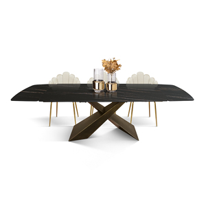 Extendable Ceramic Dining <b>Table</b> 180x90 <b>Matt</b> Golden Nero Bronze X Legs Internal Use - Product Image 4