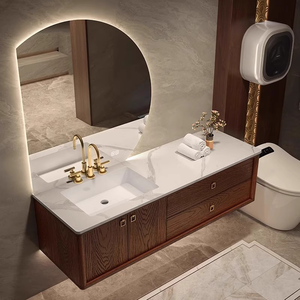 <span class=keywords><strong>Meuble</strong></span> <span class=keywords><strong>de</strong></span> <span class=keywords><strong>salle</strong></span> <span class=keywords><strong>de</strong></span> <span class=keywords><strong>bain</strong></span> rectangulaire moderne en chêne <span class=keywords><strong>haut</strong></span> <span class=keywords><strong>de</strong></span> <span class=keywords><strong>gamme</strong></span> européen avec évier, <span class=keywords><strong>vasque</strong></span> en céramique à plateau en roche et égouttoir, à suspendre au mur - Product Image 2