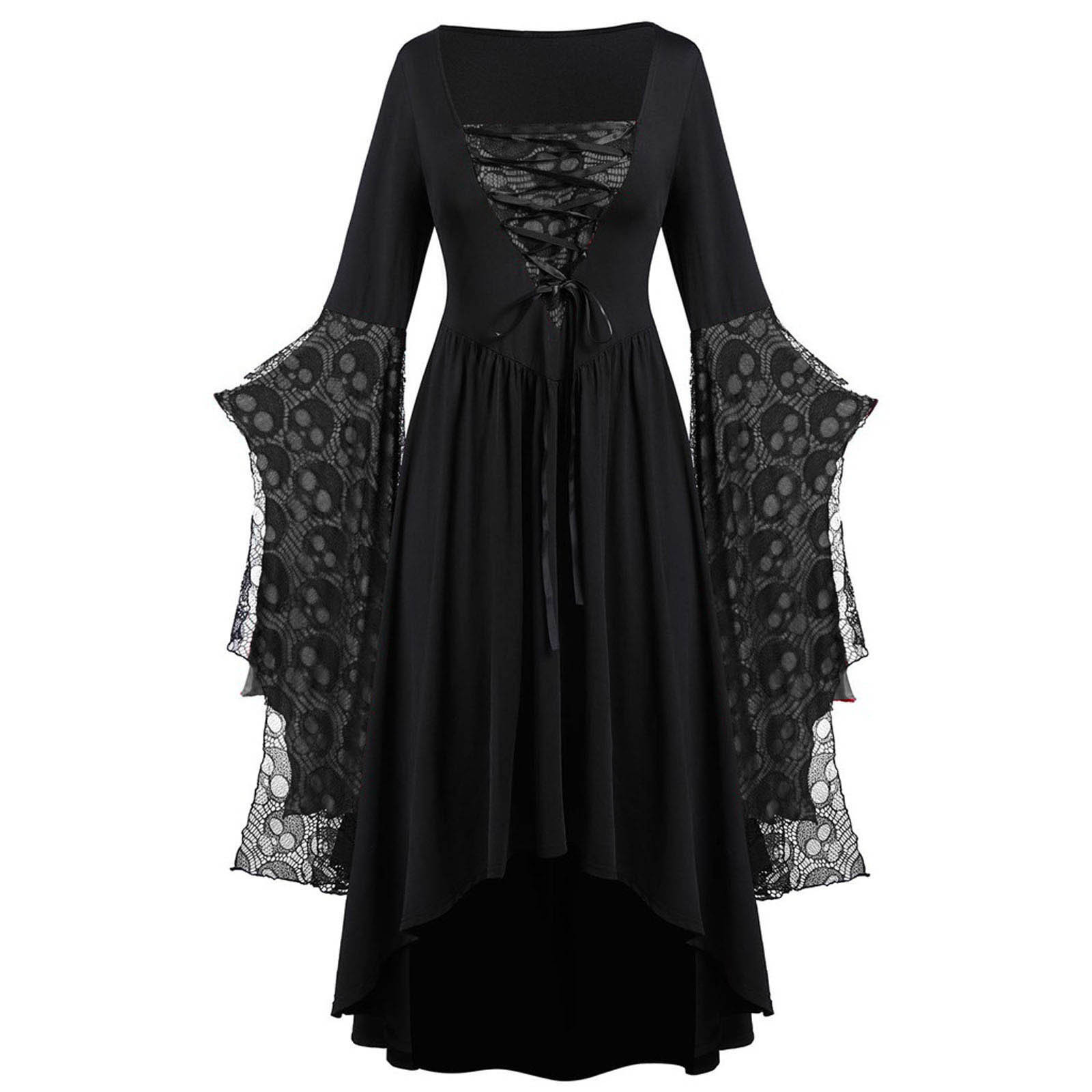 Plus Size Witch Halloween Costume for Women - Skull Dress with Lace Bat  Sleeves, Perfect for Spooky Celebrations