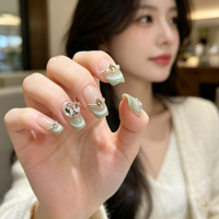YZ 59 Desert Island White Moonlight Sparkling Rhinestone Small Chain Nude Shiny Press Finger Nails Wearable Press Nails