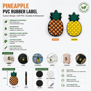 Étiquette en caoutchouc PVC ananas 25mm x 15mm, étanche, design personnalisé pour chapeaux, sacs, vêtements, chaussures, bagages, équipement de plein air - Product Image 4
