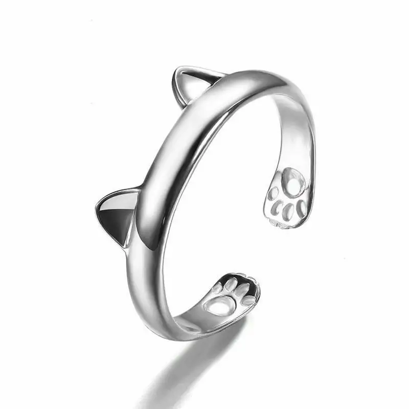 Cô Gái Trẻ Trẻ Sterling Silver Lady Nhẫn Dễ Thương Mèo Chân Nhẫn Cưới Thời Trang Ban Nhạc Phụ Nữ Đồ Trang Sức