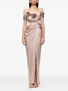 Abito da festa monospalla in raso plissettato con fiori 3D fatti a mano, sexy, a vita alta, con cinturino, sette colori, Ramadan 2026 - Product Image 1