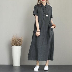 <span class=keywords><strong>Abito</strong></span> Casual da Donna, Nuovo Modello Estivo <span class=keywords><strong>Lungo</strong></span> in Cotone-<span class=keywords><strong>Lino</strong></span> con Colletto, Maniche Corte, Tasche e Vestibilità Comoda - Product Image 2