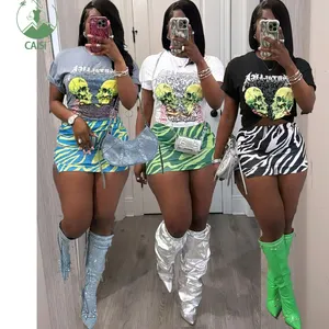 Trending Short Skirt Two Piece Set Summer 2024 Women Clothes Fashion Sexy 2 Piece Casual Skirt Suit Printed Mini Skirt Set
