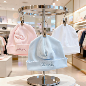 Set de Regalo para Bebé Recién <span class=keywords><strong>Nacido</strong></span>, Gorros Bordados 100% Algodón <span class=keywords><strong>con</strong></span> Ribete de Picot, Gorros Lisos al por Mayor - Product Image 1