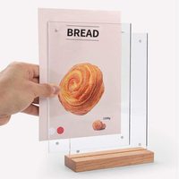 Support de menu magnétique en acrylique avec base en bois 5x7, porte-étiquette de prix