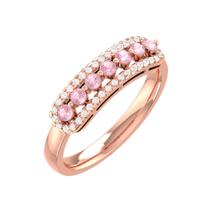 Anillo de eternidad de plata de ley 925 con piedras preciosas rosas y detalles de halo doble de circonita cúbica - Anillo de lujo para mujer chapado en oro rosa - Product Image 4