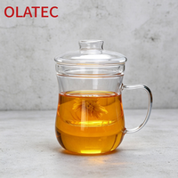 OLATEC Taza Teera De Vidrio Premium, tasse à thé en verre transparent à parois épaisses avec couvercle infuseur pour un usage quotidien à la maison, tasses à thé en verre avec poignée