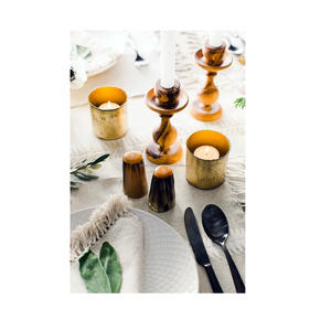 Soporte de vela de claxon de diseño antiguo, artesanía de la India para 3 claxon atado, color negro con pulido - Product Image 4