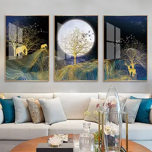 Goldene Deer Drucken Malerei Abstrakte Mond Leinwand Kunst Poster Vögel Minimalistischen Drucke Nordic Wand Bilder Wohnzimmer Dekor