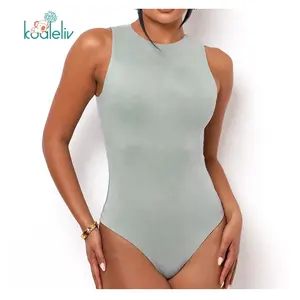 Özel Logo Cami tulum Y2k Romper süper sıkı geri fermuar kolsuz tek parça kadın Bodysuit