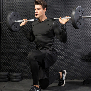 Erkek egzersiz seti spor kısa kollu üst kısa pantolon uzun taban katman Legging koşu atletik giyim spor seti - Product Image 2