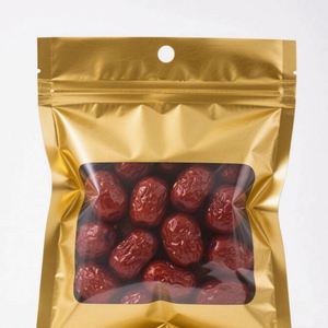 Bolsa de Aluminio Metálico Dorado Brillante con Ventana Transparente Personalizada, con Cierre, Reciclable, para Envasado de Alimentos para Mascotas, Especias y Frutos Secos - Product Image 4