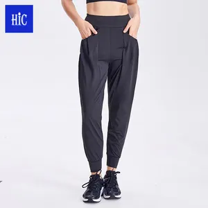 HIC น้ำหนักเบา Fit Joggers ผู้หญิงกระเป๋าไนลอน100% สูงเอวออกกำลังกายโยคะ Tapered กางเกงขายาวผู้หญิงกางเกง