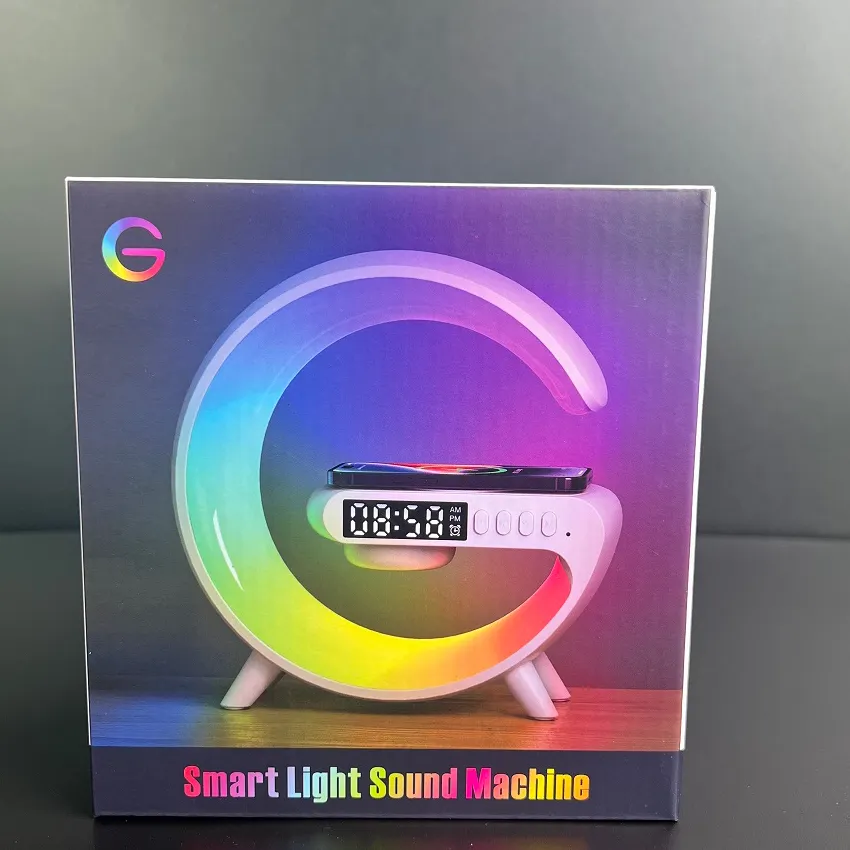 G hình đèn thông minh sạc không dây LED bàn đèn RGB đêm cạnh giường ngủ đèn với đồng hồ báo thức BT Loa