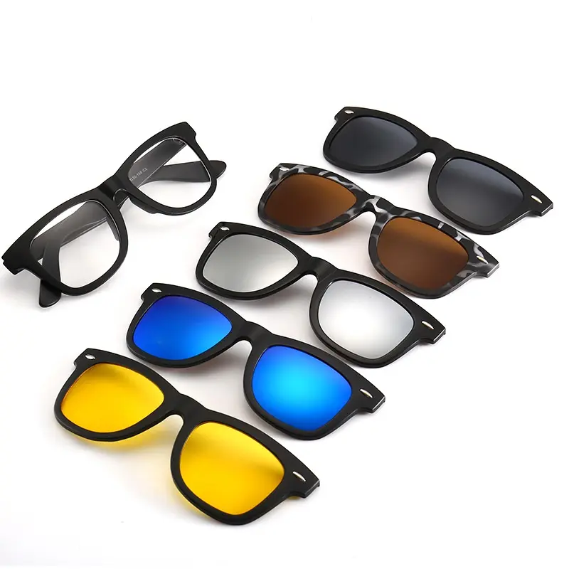 square frame magnet sunglasses polarized men women custom logo clip 5 in 1 sunglasses glasses with collection bag