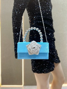 Sac à main de soirée de luxe, pochette à fleurs roses, sacs à main en cristal, boîte carrée scintillante, sacs à main pour femmes, fête de mariage, poignée en perles - Product Image 4