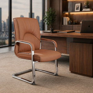 Vantervi Short Back <strong>Brown</strong> Soft Leather Ergonomic Executive Visitor <strong>Office</strong> Conference <strong>Chair</strong> for Meeting Room - Product Image 1