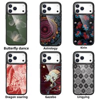 A9 Guochao Pavilion Panel Belakang Kaca Desain Chinoiserie Elemen Totem Casing Ponsel untuk 17 Pro Anti-Sidik Jari Anti-Minyak