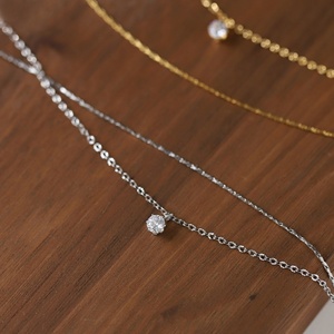 สร้อยคอจี้เพชรประดับเพชรซีกอนใสเคลือบทองคำ 18k สองชั้น สร้อยโซ่เส้นเล็ก วัสดุสแตนเลส สำหรับผู้หญิง - Product Image 3