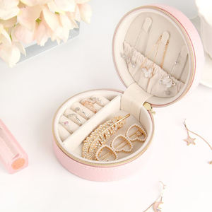 Custom Logo Portable PU Leather Jewelry Zipper <b>Box</b> Round Shape Travel <b>Storage</b> Packaging for Rings Made with Velvet PVC <b>Materials</b> - Product Image 4