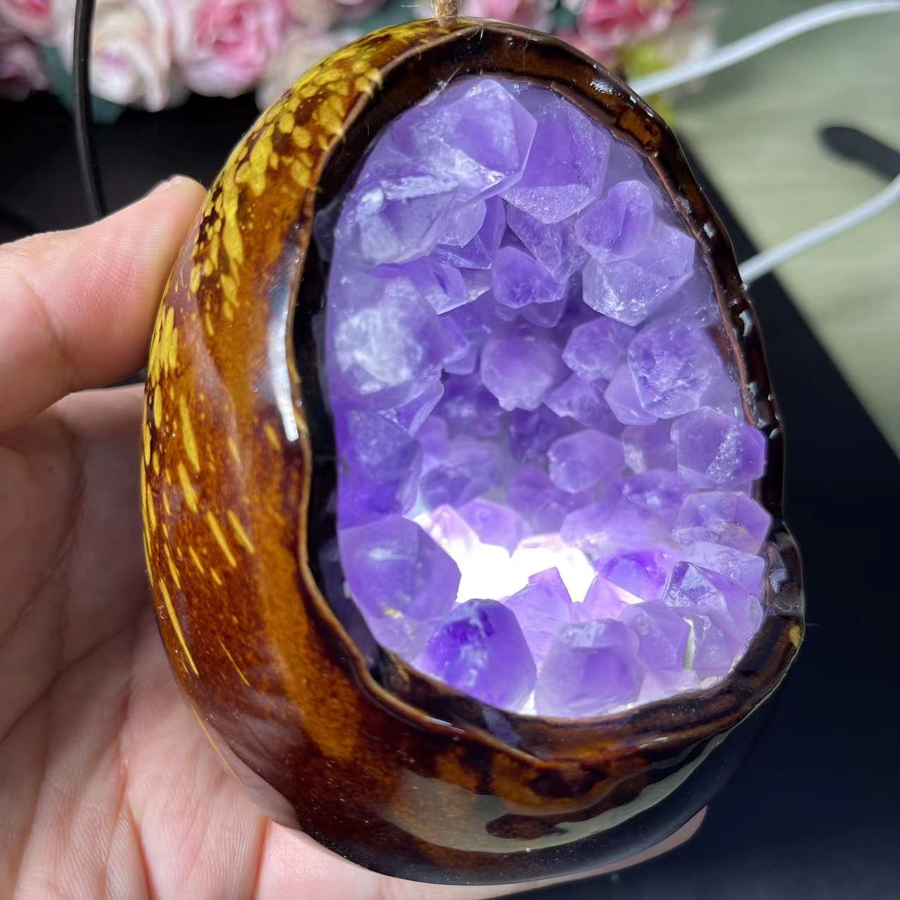 天然アメジストジオードランプポリッシュナイトライトクリスタル