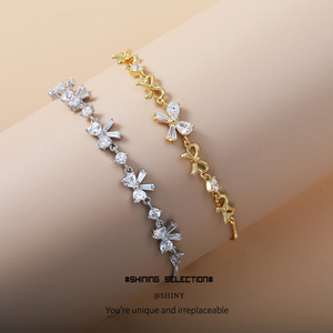 Zircon Bowknot <b>Bracelet</b> <b>Copper</b> Alloy Claw Setting Gift Jewelry Fashion Chain Link <b>Bracelet</b> - Product Image 1