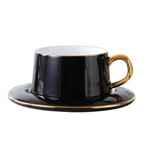 Taza de Cerámica Creativa de Estilo Europeo con Platillo de Lujo, Juego de Taza de Café Pequeña con Borde Dorado, Bandeja y Cuchara Incluidos - Product Image 1