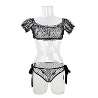 Europees-Amerikaanse plus size off-shoulder full cup sexy lingerie kant ademende bikini tweedelige doorschijnende set