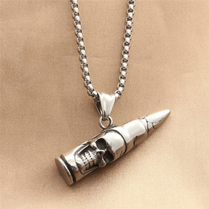 Yunnique-collar con colgante de bala y calavera de acero inoxidable para hombre, joyería de regalo de estilo Retro Punk - Product Image 1