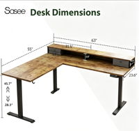 Agilestic 63 pouces en forme de L bureau debout électrique brun rustique ergonomique réglable en hauteur 2 tiroirs 2 supports ordinateur bureau