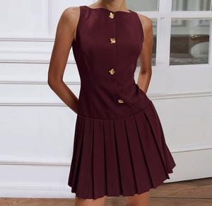<span class=keywords><strong>Robe</strong></span> Courte Plissée Minimaliste et Élégante pour Femme, Sans Manches, Coupe Trapèze, Respirante, Idéale au Quotidien - Product Image 4