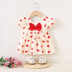 1425 Nouvelle robe d'été en coton imprimée cœur de princesse pour bébé <span class=keywords><strong>fille</strong></span>, <span class=keywords><strong>jupe</strong></span> pour 1 à 3 <span class=keywords><strong>ans</strong></span> - Product Image 3