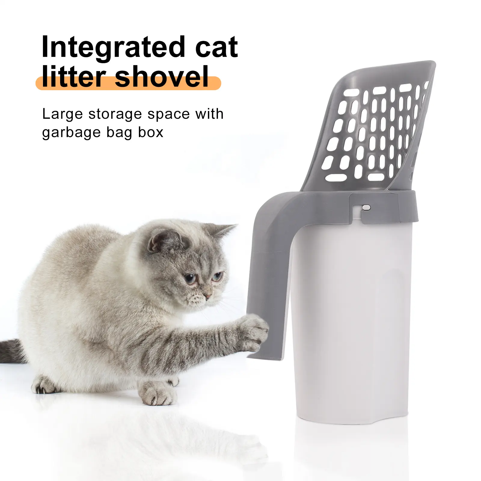 Yeni tasarım entegre kedi çöp kürek 2 in 1 ayrılabilir kedi kumu kepçesi ile atık torbaları Bin Pet Disposal bertaraf temizleme aracı