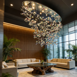 <span class=keywords><strong>Lampadario</strong></span> in Vetro Artistico Personalizzato con Motivi di Petali, Rami e <span class=keywords><strong>Farfalle</strong></span> per Mostre d'Arte, Hotel d'Arte, Locande e Resort - Product Image 1