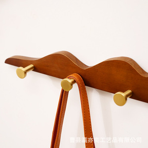 Ying Yiyi Solid <b>Wood</b> Wall <b>Hooks</b> Brass Minimalist Design Self Adhesive Mount For Entryway Wardrobe <b>Coat</b> Rack - Product Image 1