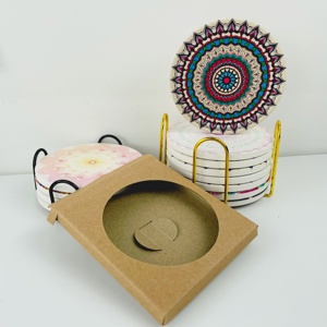 Sous-verres en céramique ronds mats à motif de <span class=keywords><strong>Mandala</strong></span> personnalisés de haute qualité sous-verres élégants absorbant l'eau pour cuisine Bar café - Product Image 2
