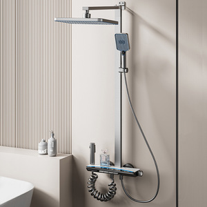 Minimalist Bathroom Shower Set Rectangle Top Spray Brushed Finish Corrosion Prevention Thermostatic Shower Unit - Product Image 1