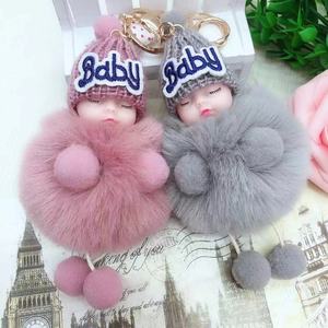 Gros fausse fourrure de lapin dormir poupée chapeau bébé en peluche voiture porte-clés sac pendentif accessoires cadeau - Product Image 2