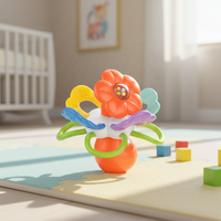 Jouets de dentition pour nouveau-nés, jouets sensoriels pour bébés en forme de fleur de dessin animé, jouets éducatifs Montessori, ensemble de hochets de dentition originaux, en plastique souple